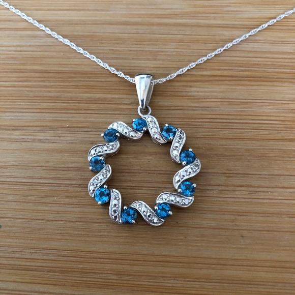 NZC Jewelry - $49  Designer London Blue Topaz Pendant With Chain Sterling Hallmarked 925 CHINA